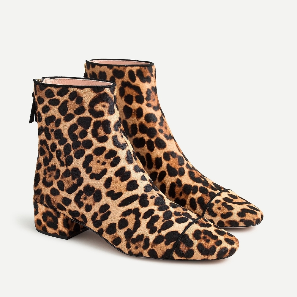 New! J Crew sz 7 7.5 Roxie Cap-toe Ankle Boots Calf Half Leopard Cheetah